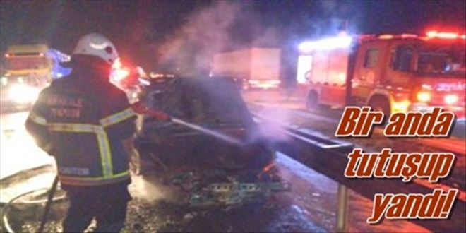Hareket halindeki araç alev alev yandı