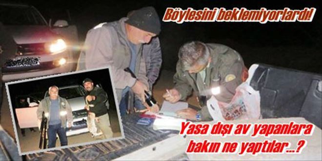 Araç farıyla tavşan avlayan  5 kişi suçüstü yakalandı!