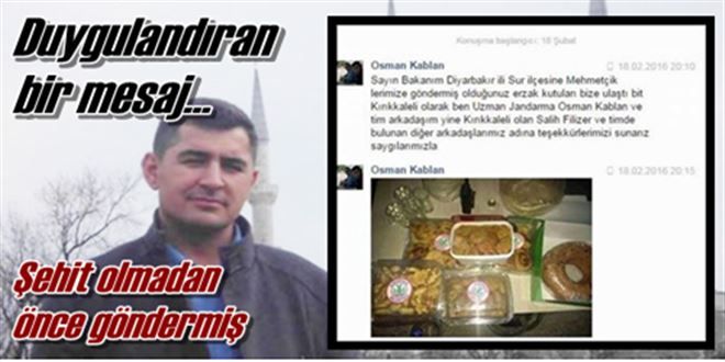 Şehidimizin mesajı duygulandırdı