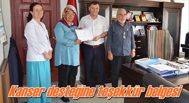 Kanser desteğine teşekkür belgesi