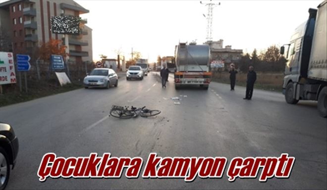 Çocuklara kamyon çarptı