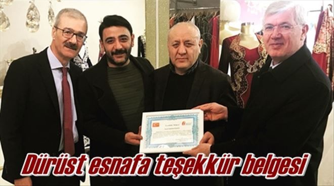 Dürüst esnafa teşekkür belgesi