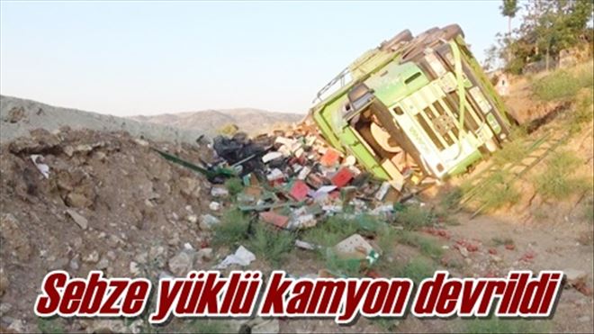 Sebze yüklü kamyon devrildi