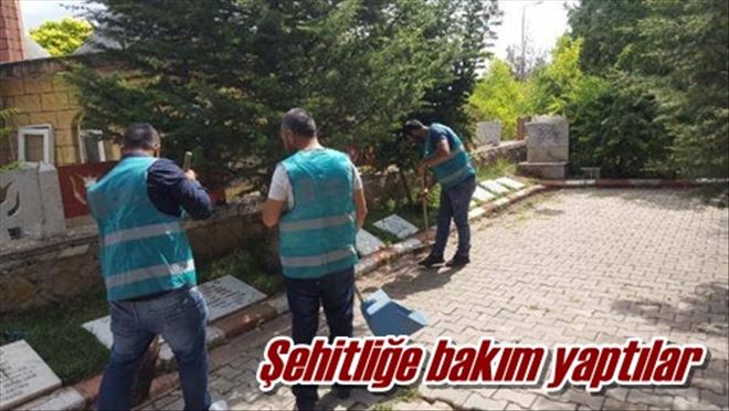 Şehitliğe bakım yaptılar