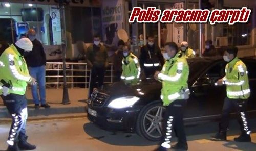 Polis aracına çarptı