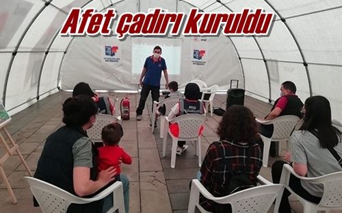 Afet çadırı kuruldu