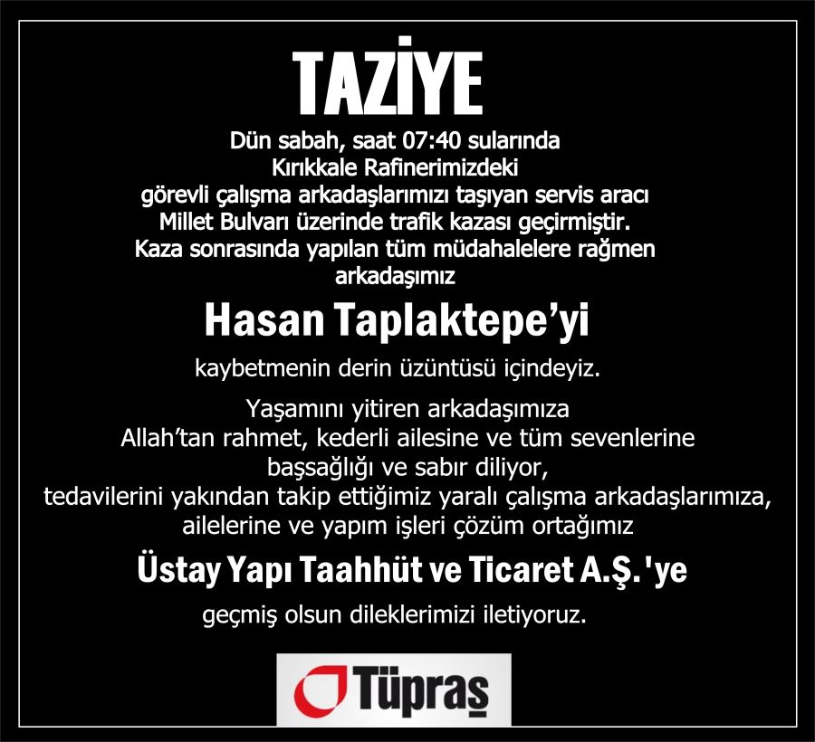 Tüpraş’tan taziye mesajı