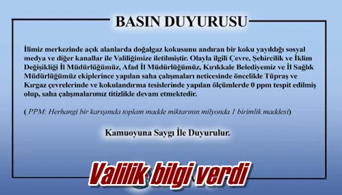 Valilik bilgi verdi