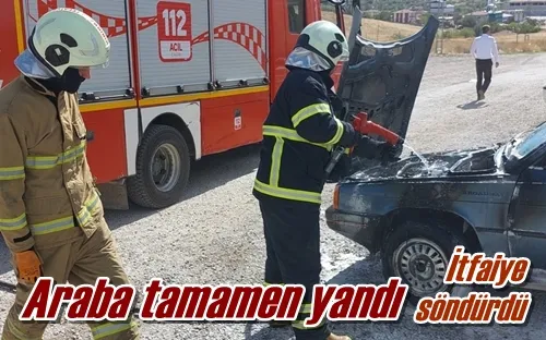 Araba tamamen yandı