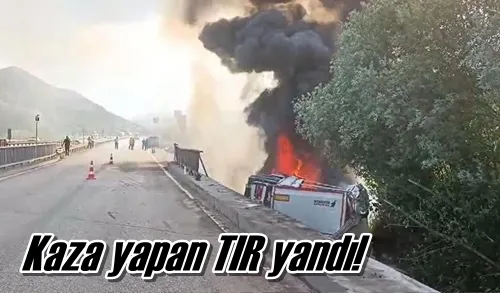Kaza yapan TIR yandı!