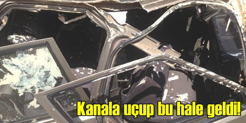 Otomobil Kanala Uçtu